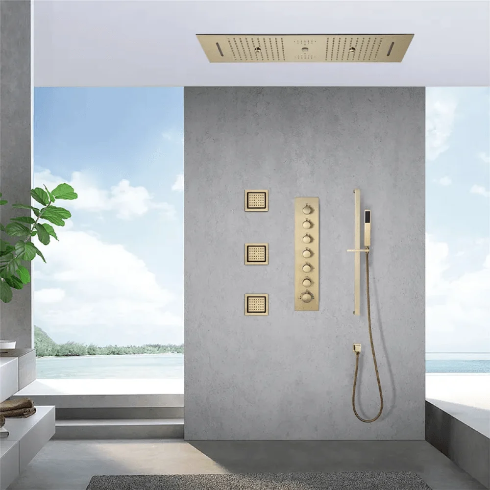 Thermostatic 6 Functions Rain Shower System - Massage Music Remote Controlled LED -Bathlova