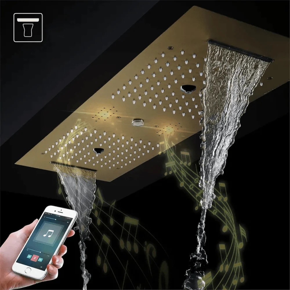 Thermostatic 6 Functions Rain Shower System - Massage Music Remote Controlled LED -Bathlova