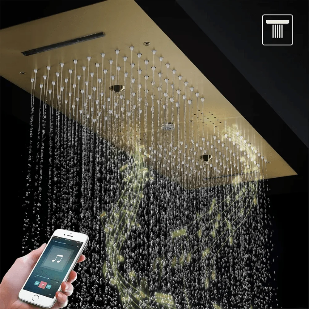 Thermostatic 6 Functions Rain Shower System - Massage Music Remote Controlled LED -Bathlova