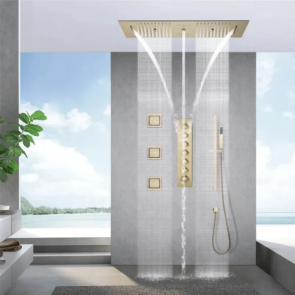 Thermostatic 6 Functions Rain Shower System - Massage Music Remote Controlled LED -Bathlova