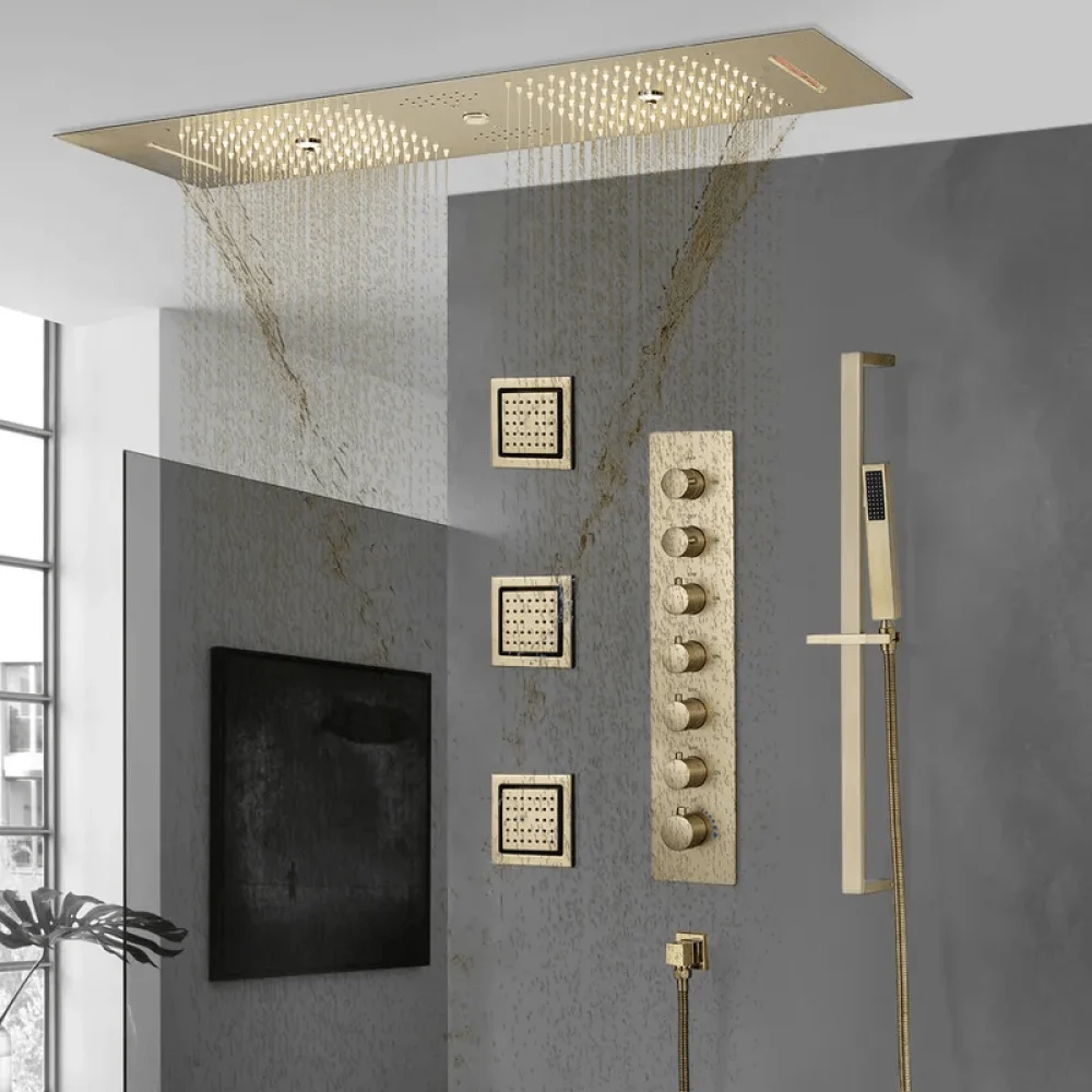 Thermostatic 6 Functions Rain Shower System - Massage Music Remote Controlled LED -Bathlova