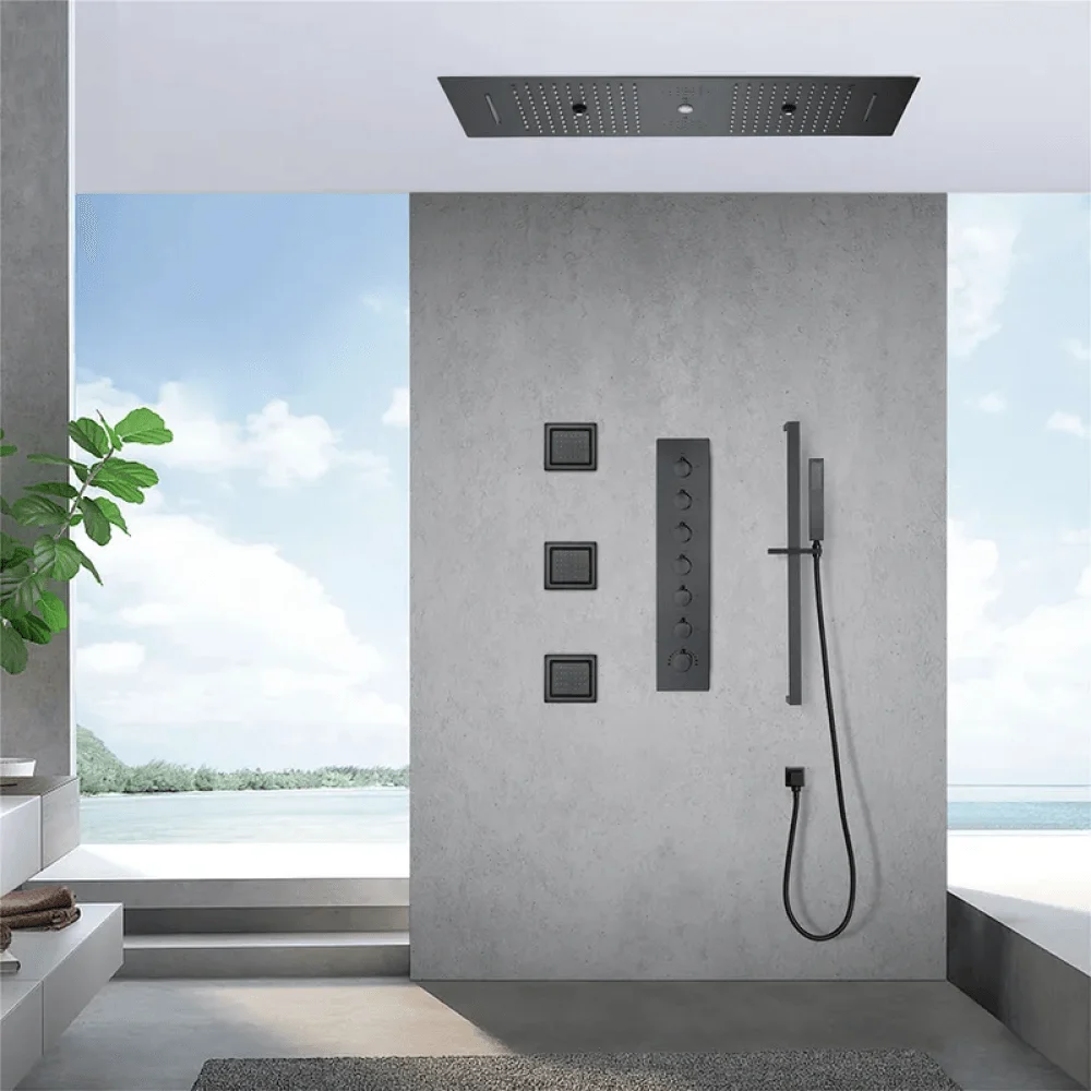 Thermostatic 6 Functions Rain Shower System - Massage Music Remote Controlled LED -Bathlova