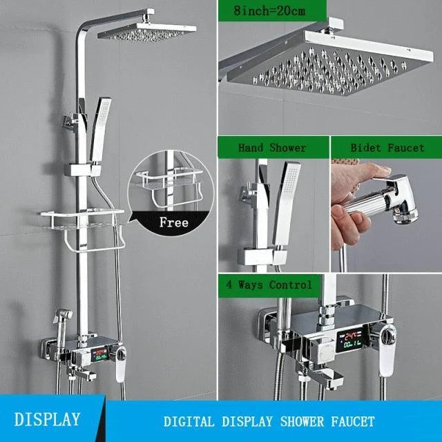 Thermostatic Digital Display Shower Tap Set Shower Rain Shower -Bathlova