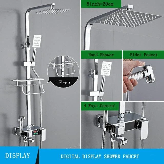 Thermostatic Digital Display Shower Tap Set Shower Rain Shower -Bathlova