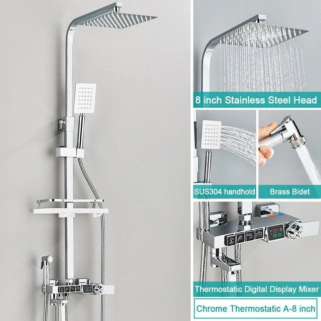 Thermostatic Shower Tap Set 4 Way Rainfall Bathroom Shower System -Bathlova