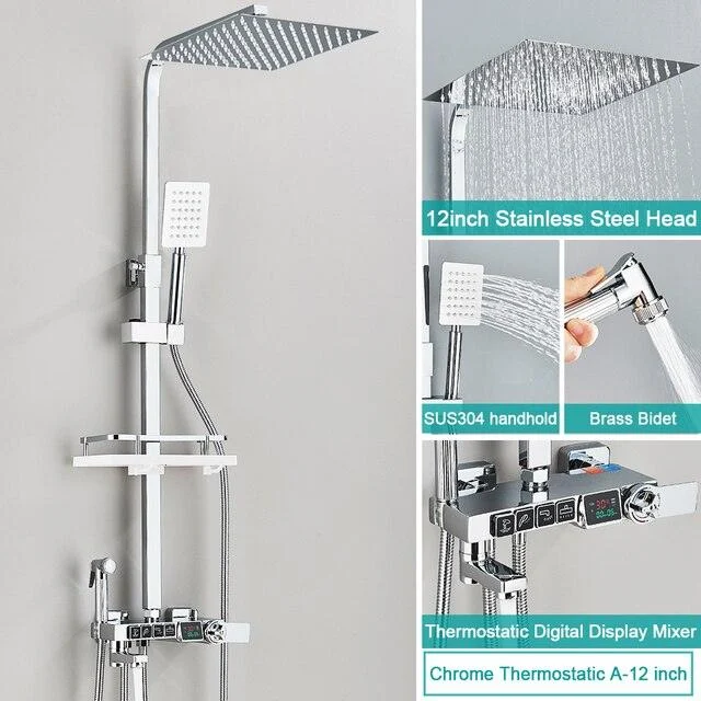 Thermostatic Shower Tap Set 4 Way Rainfall Bathroom Shower System -Bathlova