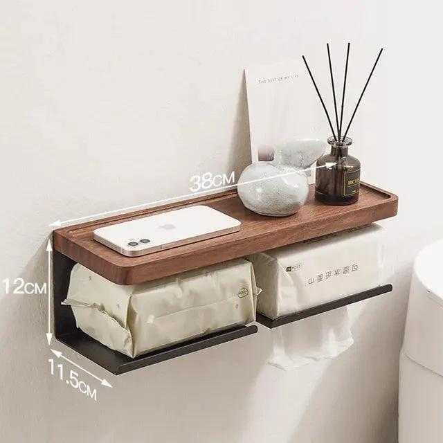 Toilet Paper Holder with Black Walnut Shelf for Bathroom Tissue Holder -Bathlova