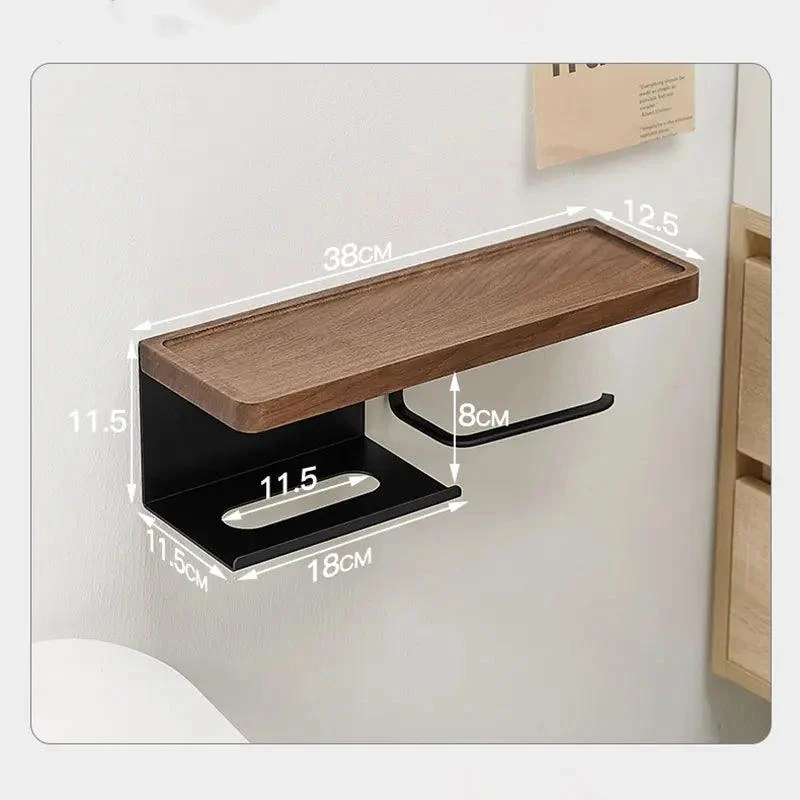 Toilet Paper Holder with Black Walnut Shelf for Bathroom Tissue Holder -Bathlova