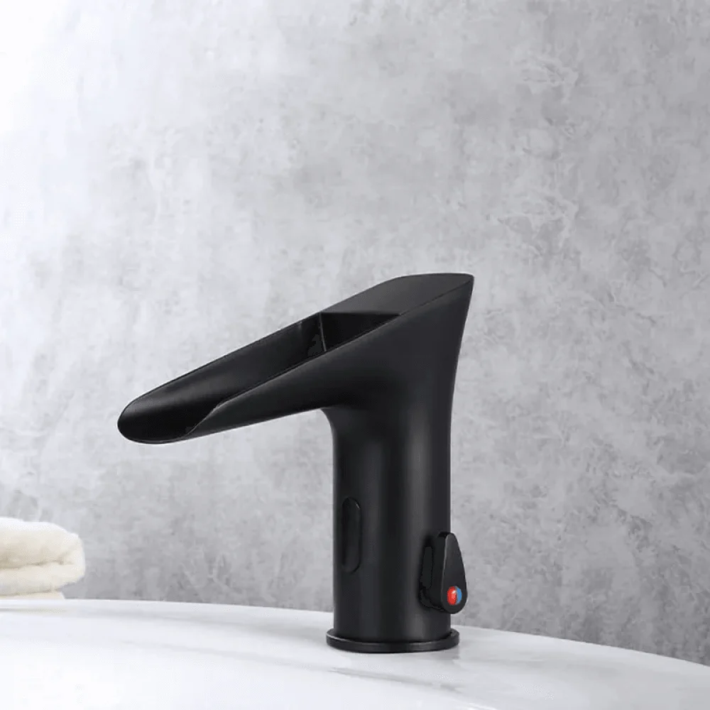 Touchless Electronic Waterfall Bathroom Tap in Matte Black -Bathlova