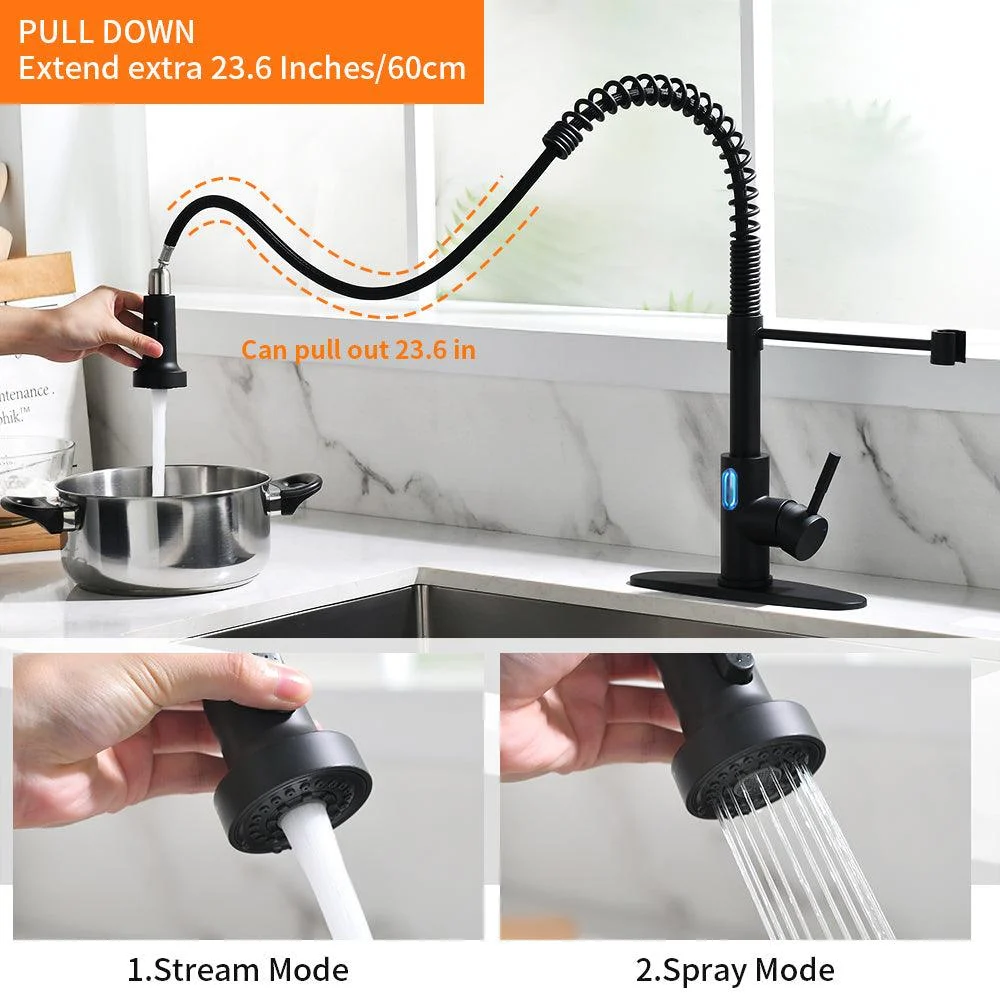 Touchless Led Light Sink Tap Pull Down Sprayer Stainless Steel Kitchen Tap -Bathlova