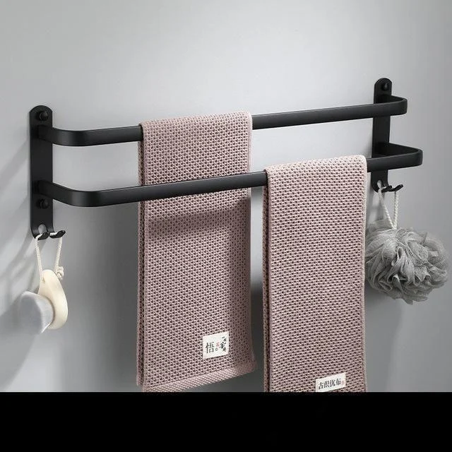 Towel Hanger Wall Mounted Towel Rack Bathroom Aluminum Black Towel Bar -Bathlova