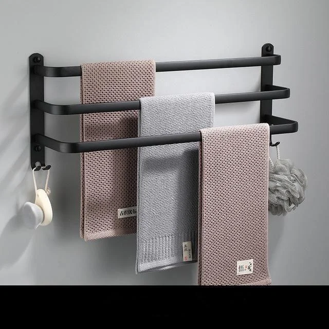 Towel Hanger Wall Mounted Towel Rack Bathroom Aluminum Black Towel Bar -Bathlova