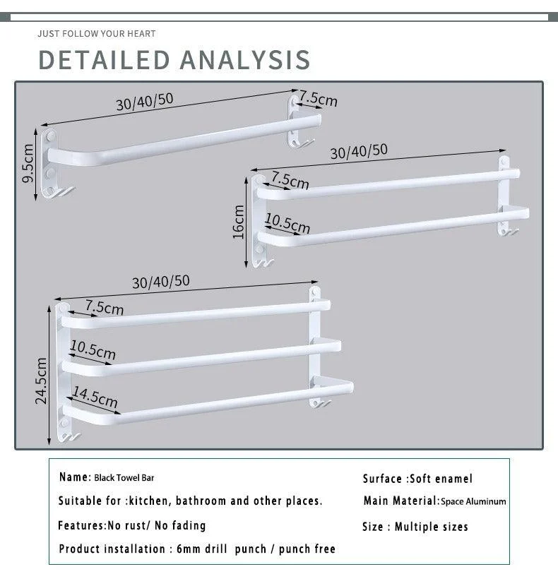 Towel Hanger Wall Mounted Towel Rack Bathroom Space Aluminum Towel Bar -Bathlova