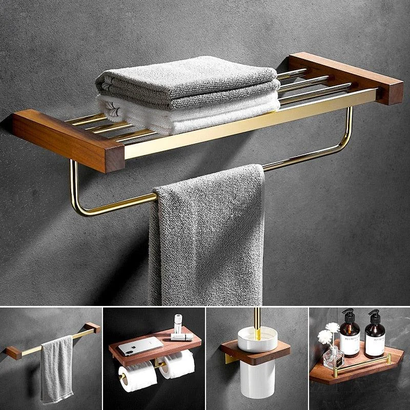 Towel Rack Hooks Towel Holder Corner Shelf Holder Toilet Brush Holder -Bathlova