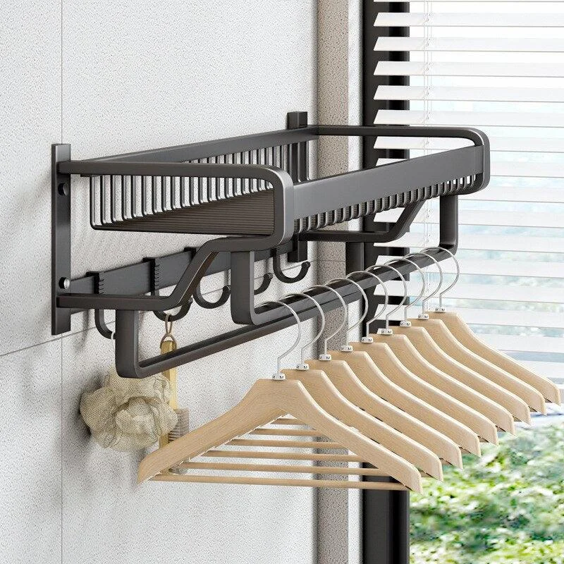 Towel Rack With Hook Bathroom Accessory Wall Mount Rail Shower Hanger -Bathlova