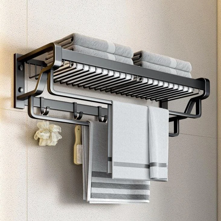 Towel Rack With Hook Bathroom Accessory Wall Mount Rail Shower Hanger -Bathlova