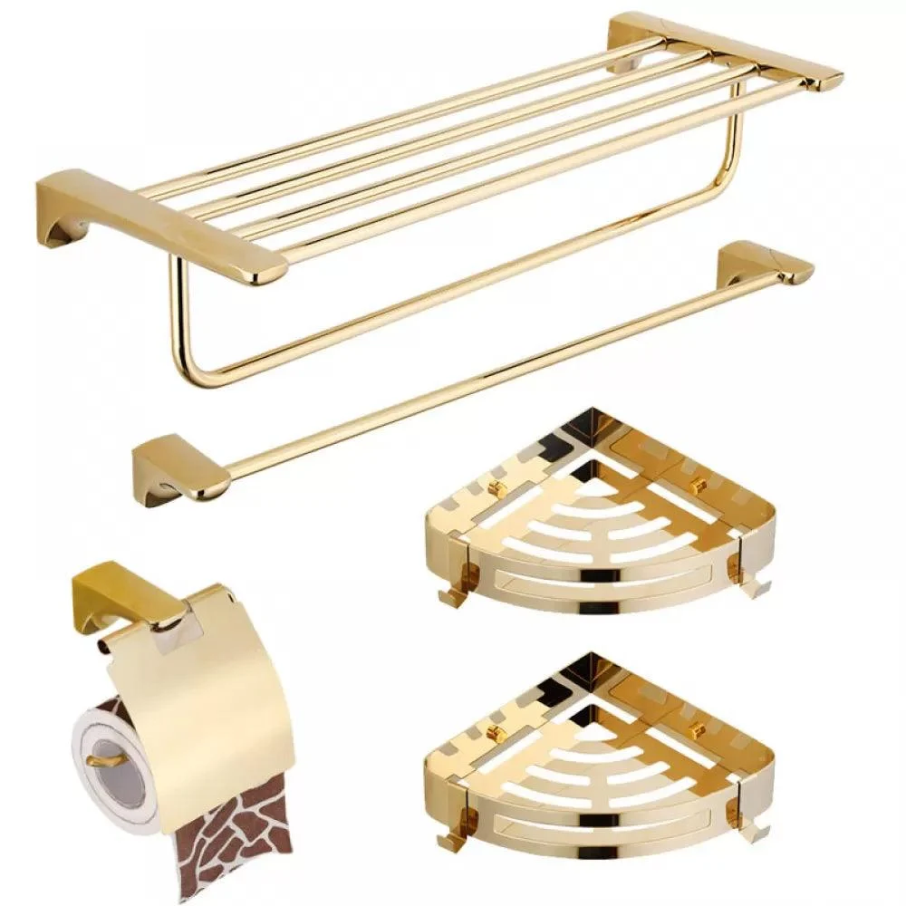 Traditional Bathroom Hardware Gold Bath Shelf Bathroom Accessory Kit -Bathlova