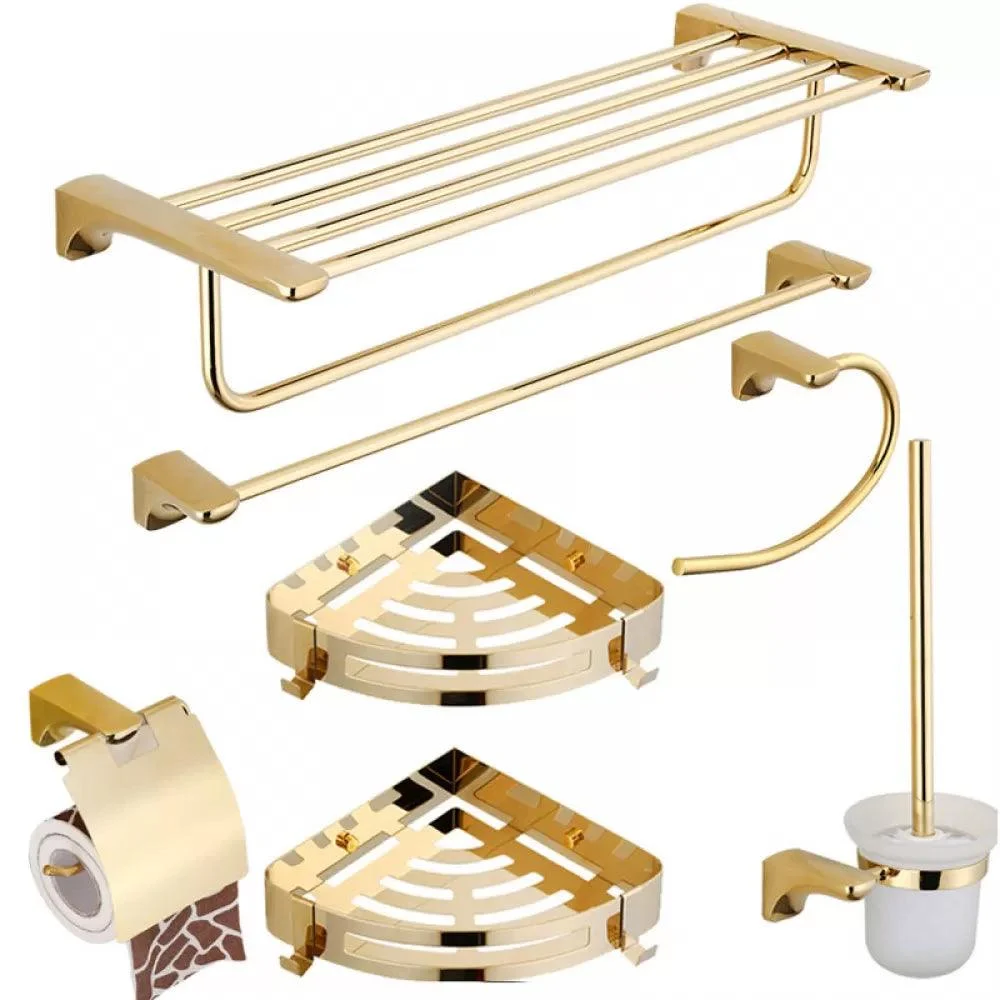 Traditional Bathroom Hardware Gold Bath Shelf Bathroom Accessory Kit -Bathlova