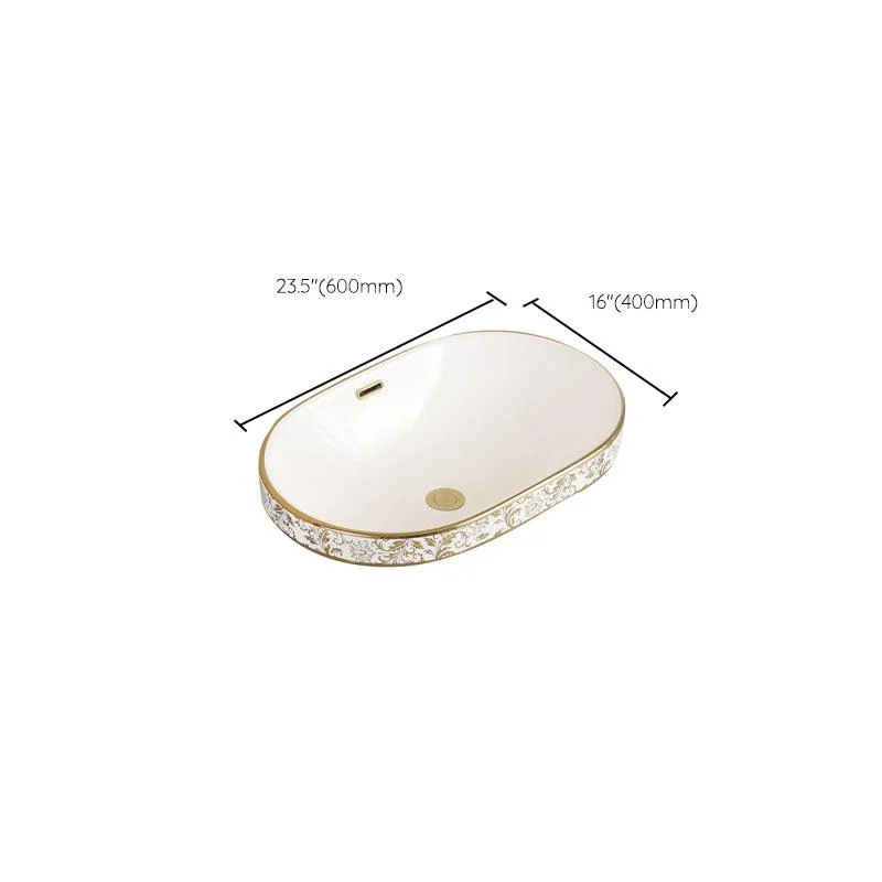 Traditional Bathroom Sink Porcelain Oval-Shape Vessel Bathroom Sink with Pop-Up Drain -Bathlova