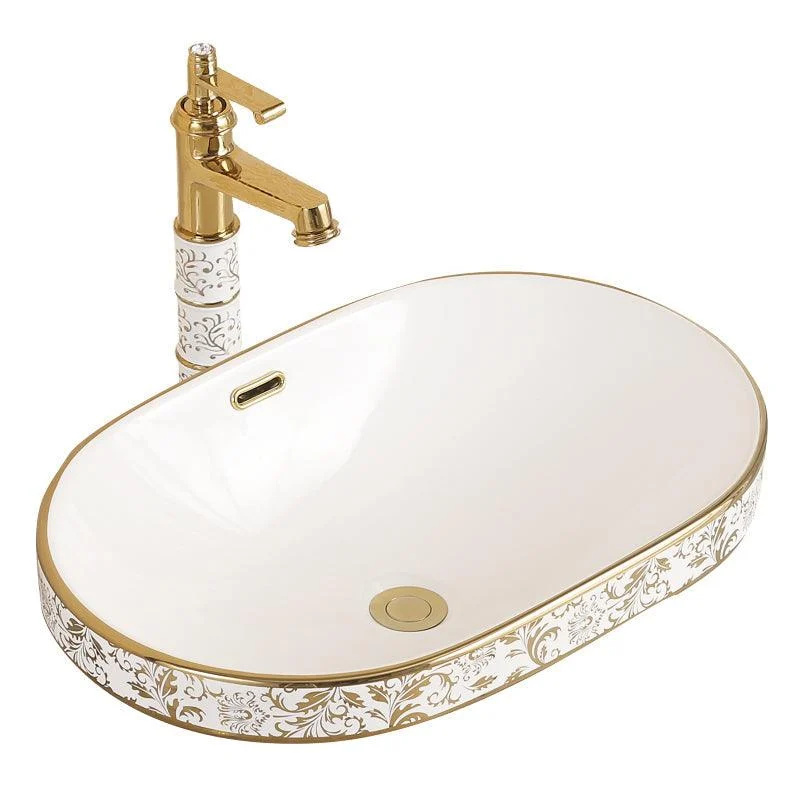 Traditional Bathroom Sink Porcelain Oval-Shape Vessel Bathroom Sink with Pop-Up Drain -Bathlova