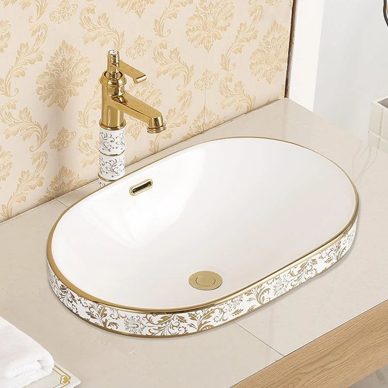 Traditional Bathroom Sink Porcelain Oval-Shape Vessel Bathroom Sink with Pop-Up Drain -Bathlova