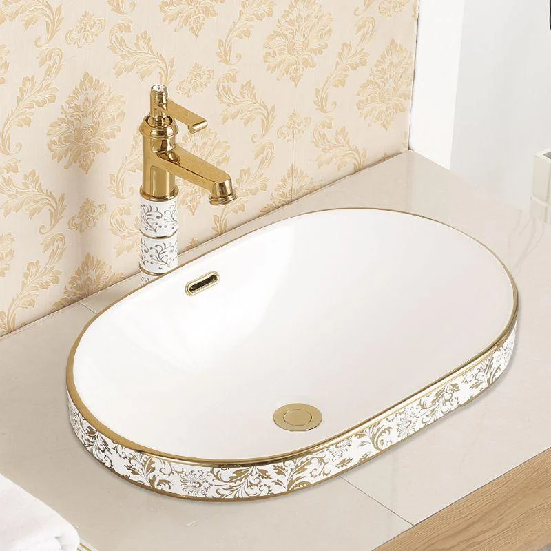 Traditional Bathroom Sink Porcelain Oval-Shape Vessel Bathroom Sink with Pop-Up Drain -Bathlova