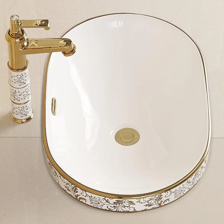 Traditional Bathroom Sink Porcelain Oval-Shape Vessel Bathroom Sink with Pop-Up Drain -Bathlova