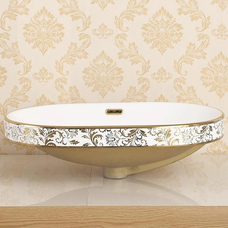 Traditional Bathroom Sink Porcelain Oval-Shape Vessel Bathroom Sink with Pop-Up Drain -Bathlova