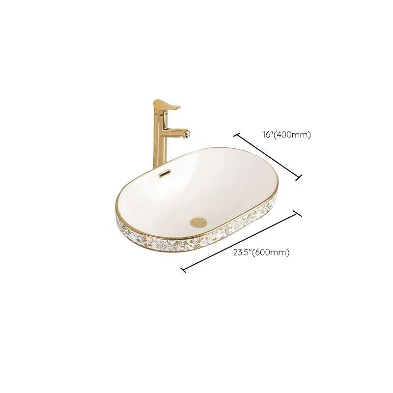 Traditional Bathroom Sink Porcelain Oval-Shape Vessel Bathroom Sink with Pop-Up Drain -Bathlova