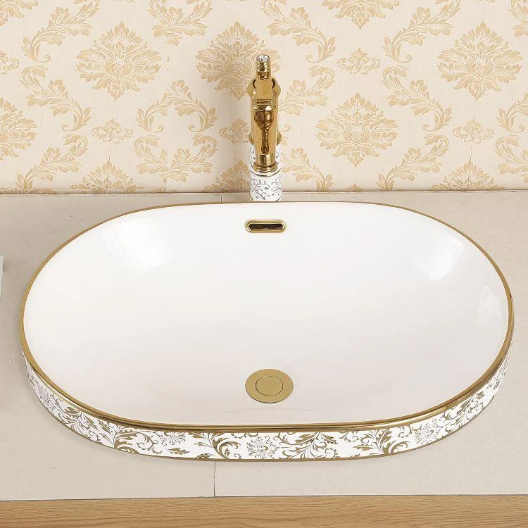 Traditional Bathroom Sink Porcelain Oval-Shape Vessel Bathroom Sink with Pop-Up Drain -Bathlova