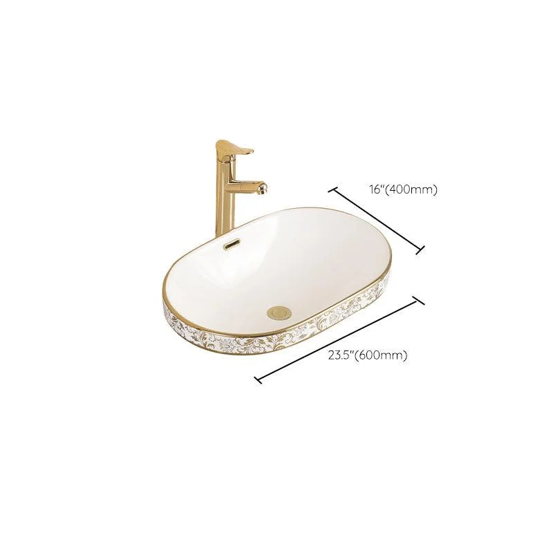 Traditional Bathroom Sink Porcelain Oval-Shape Vessel Bathroom Sink with Pop-Up Drain -Bathlova