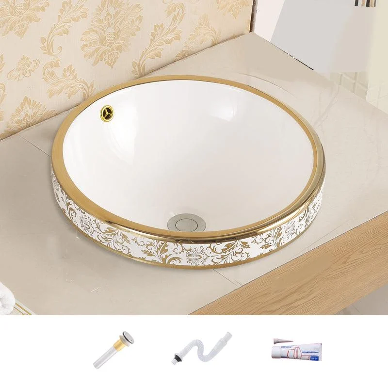 Traditional Bathroom Sink Porcelain Oval-Shape Vessel Bathroom Sink with Pop-Up Drain -Bathlova