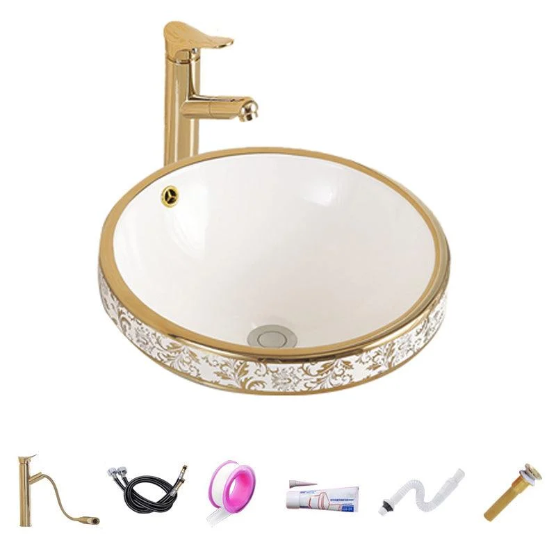 Traditional Bathroom Sink Porcelain Oval-Shape Vessel Bathroom Sink with Pop-Up Drain -Bathlova