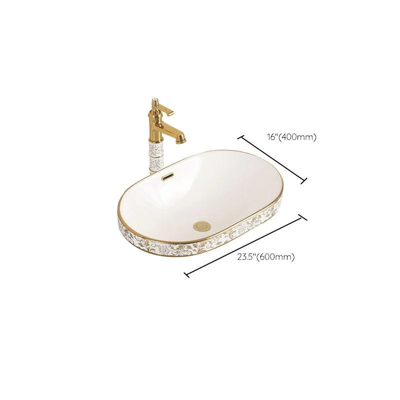 Traditional Bathroom Sink Porcelain Oval-Shape Vessel Bathroom Sink with Pop-Up Drain -Bathlova