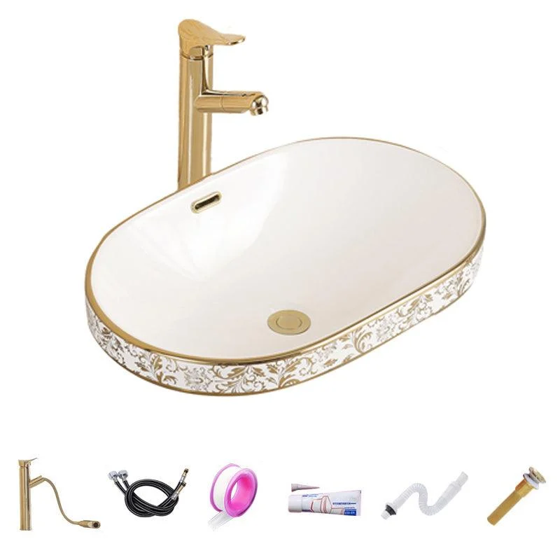 Traditional Bathroom Sink Porcelain Oval-Shape Vessel Bathroom Sink with Pop-Up Drain -Bathlova