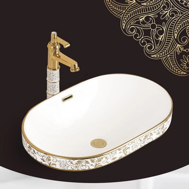 Traditional Bathroom Sink Porcelain Oval-Shape Vessel Bathroom Sink with Pop-Up Drain -Bathlova