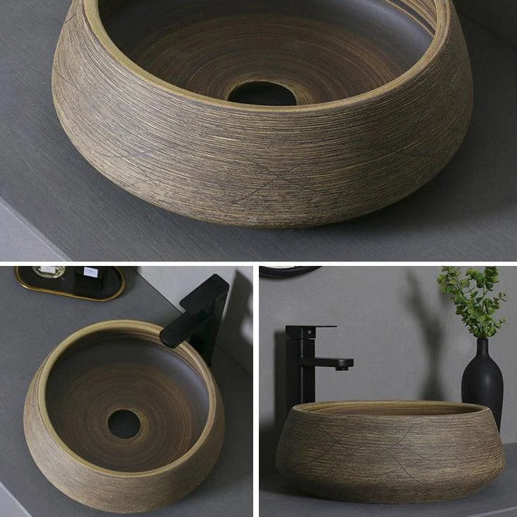 Traditional Bathroom Sink Porcelain Oval-Shape Vessel Lavatory Sink with Pop-Up Drain -Bathlova