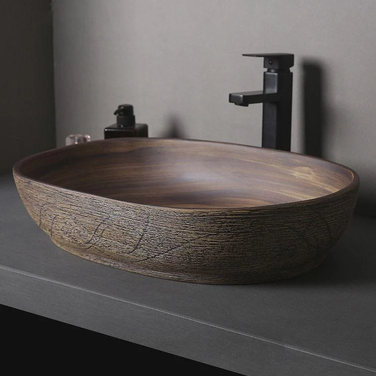 Traditional Bathroom Sink Porcelain Oval-Shape Vessel Lavatory Sink with Pop-Up Drain -Bathlova