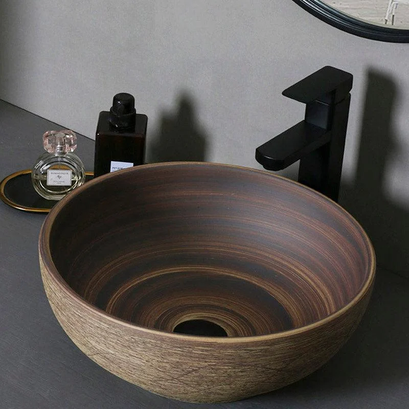 Traditional Bathroom Sink Porcelain Oval-Shape Vessel Lavatory Sink with Pop-Up Drain -Bathlova