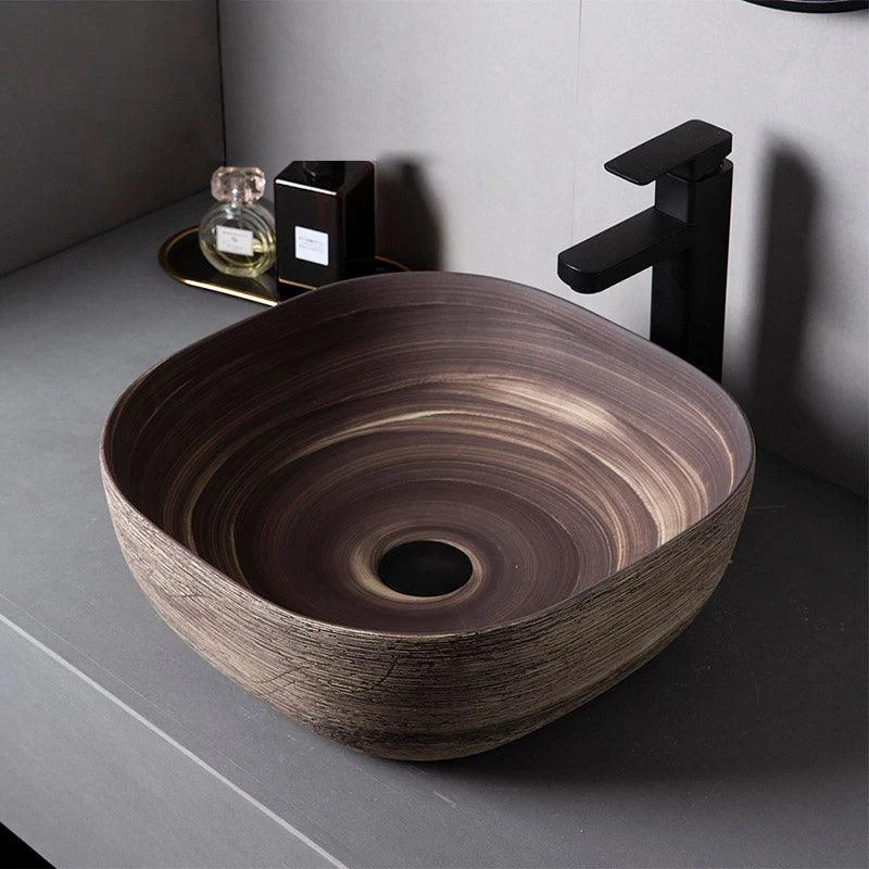 Traditional Bathroom Sink Porcelain Oval-Shape Vessel Lavatory Sink with Pop-Up Drain -Bathlova