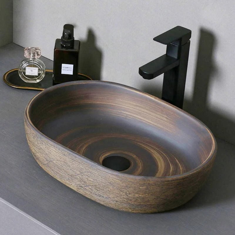 Traditional Bathroom Sink Porcelain Oval-Shape Vessel Lavatory Sink with Pop-Up Drain -Bathlova