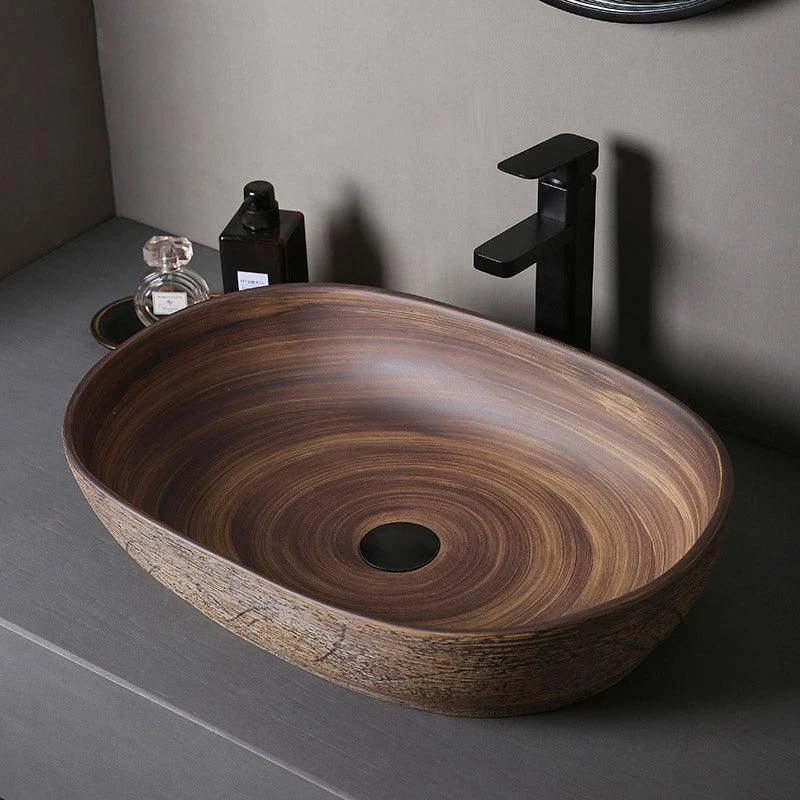 Traditional Bathroom Sink Porcelain Oval-Shape Vessel Lavatory Sink with Pop-Up Drain -Bathlova