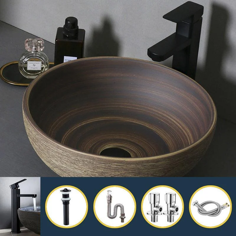 Traditional Bathroom Sink Porcelain Oval-Shape Vessel Lavatory Sink with Pop-Up Drain -Bathlova