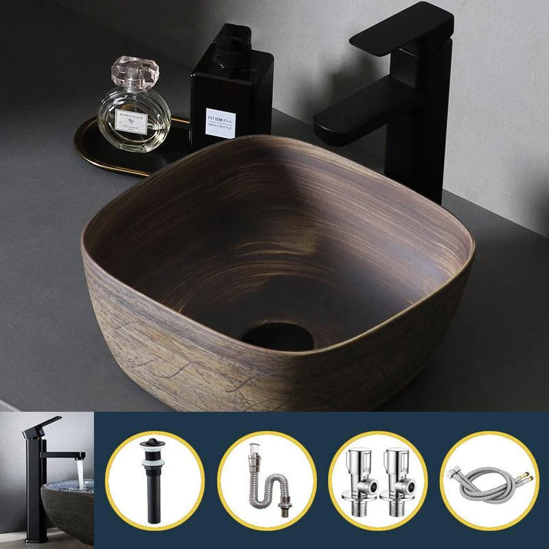 Traditional Bathroom Sink Porcelain Oval-Shape Vessel Lavatory Sink with Pop-Up Drain -Bathlova