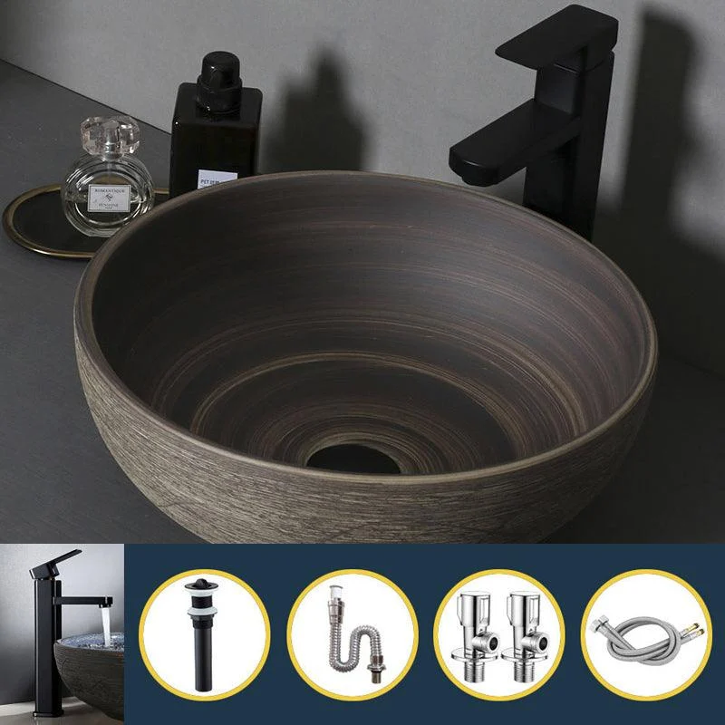 Traditional Bathroom Sink Porcelain Oval-Shape Vessel Lavatory Sink with Pop-Up Drain -Bathlova