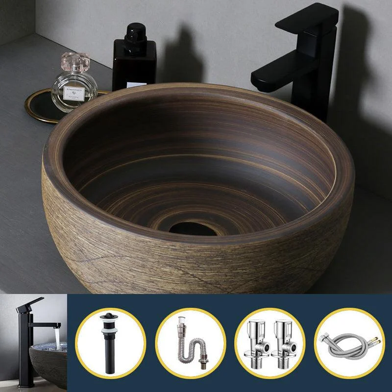 Traditional Bathroom Sink Porcelain Oval-Shape Vessel Lavatory Sink with Pop-Up Drain -Bathlova