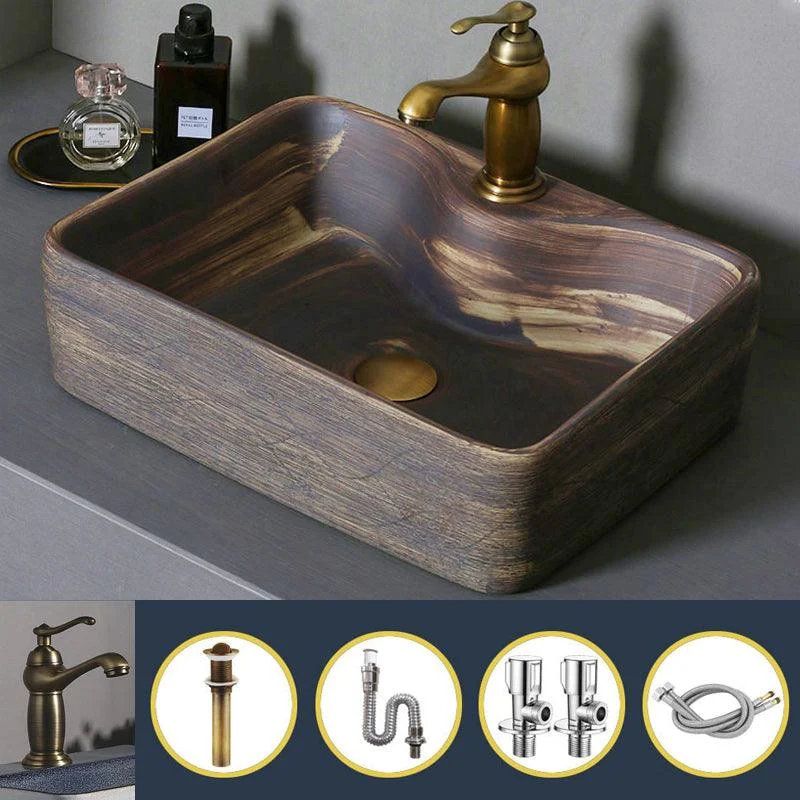 Traditional Bathroom Sink Porcelain Oval-Shape Vessel Lavatory Sink with Pop-Up Drain -Bathlova