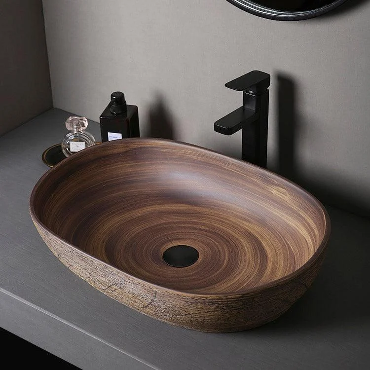 Traditional Bathroom Sink Porcelain Oval-Shape Vessel Lavatory Sink with Pop-Up Drain -Bathlova