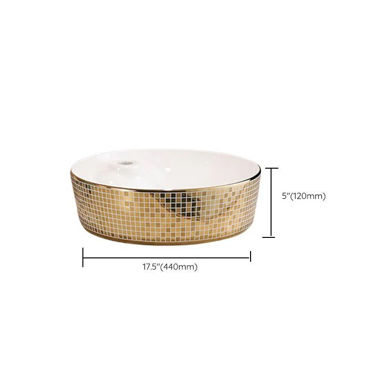 Traditional Bathroom Sink Porcelain Round Vessel Lavatory Sink with Pop-Up Drain -Bathlova