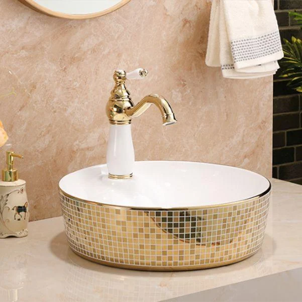 Traditional Bathroom Sink Porcelain Round Vessel Lavatory Sink with Pop-Up Drain -Bathlova